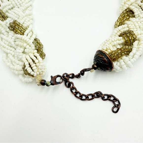 Vintage Gold White Braided Seed Bead Torsade Necklace - Picture 6 of 7